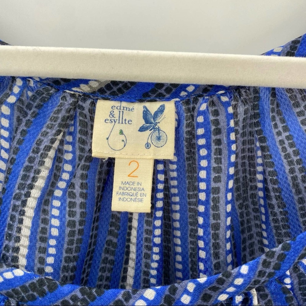 Anthro Edme & Esyllte Blue Flutter Sleeve Printed Top - Picture 2 of 5